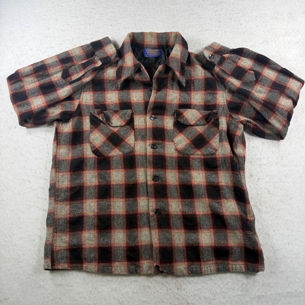 Pendleton Board Shirt Mens Large Red Black Plaid Virgin Wool Flannel USA Made